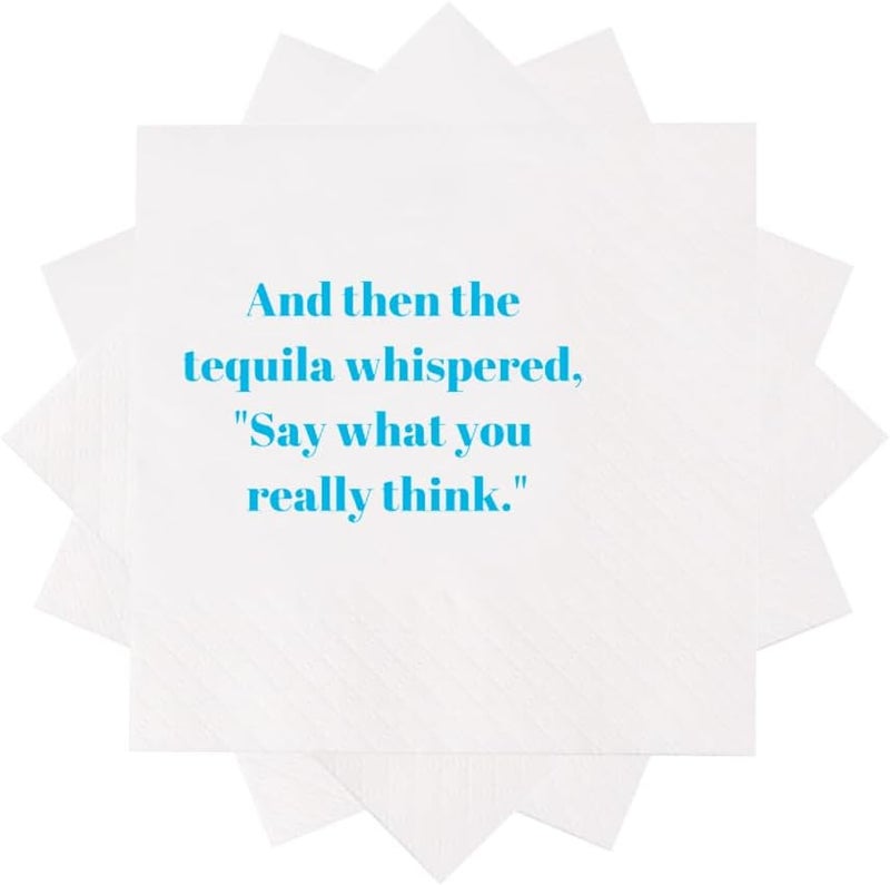 VOWFOO Funny Cocktail Napkins 100Pcs Funny Quotes Saying Disposable Paper Party Napkins 4.5 x 4.5 Two-ply (And Then The Tequila Whispered, "Say What You Really Think" Napkins) - Image 2